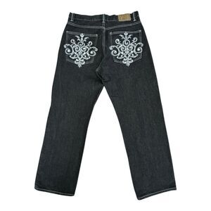 Vintage Coogi Mens Jeans 36x34 Black Dark Wash Metallic Embroidery Baggy Rare